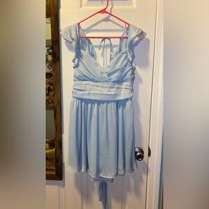 Elegant Light Blue Ruffle Dress